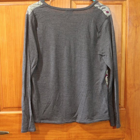 Talbots Gray Paisley Front Silk Panel Merino Wool Cardigan Sweater Large Classic - Picture 7 of 9